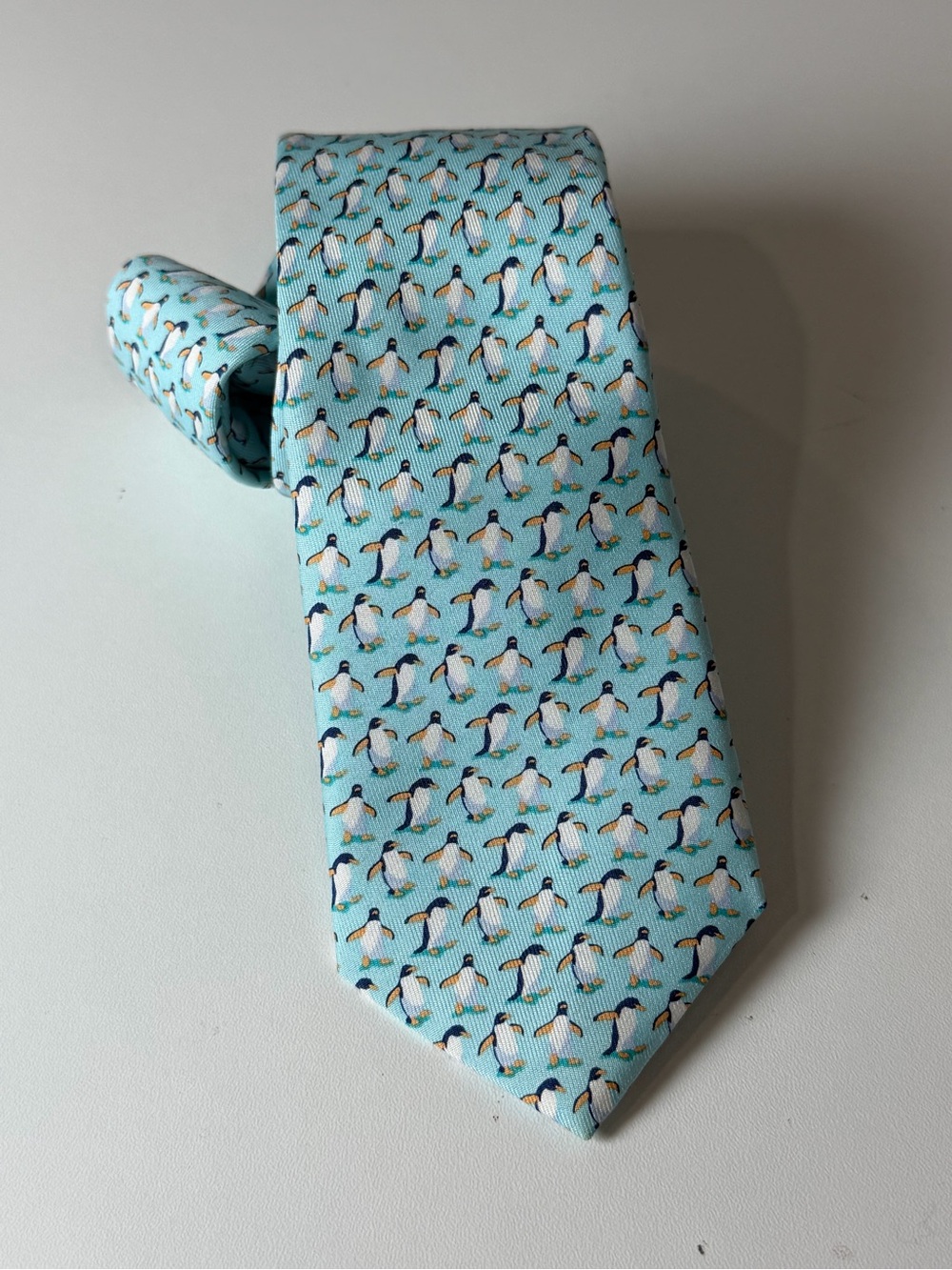 Vineyard Vines Light Blue Penguin All Over Print Winter Holiday Silk Tie